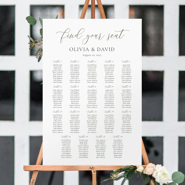 Salbeigrünes Script 19 Tische Sitzplan Poster (Von Creator hochgeladen)
