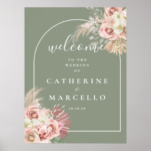 Salbeigrünes Tor Pampasgras Hochzeitswillkommenssc Poster