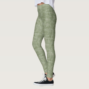 Salbeigrünes Tweed-Leinen-Muster Leggings