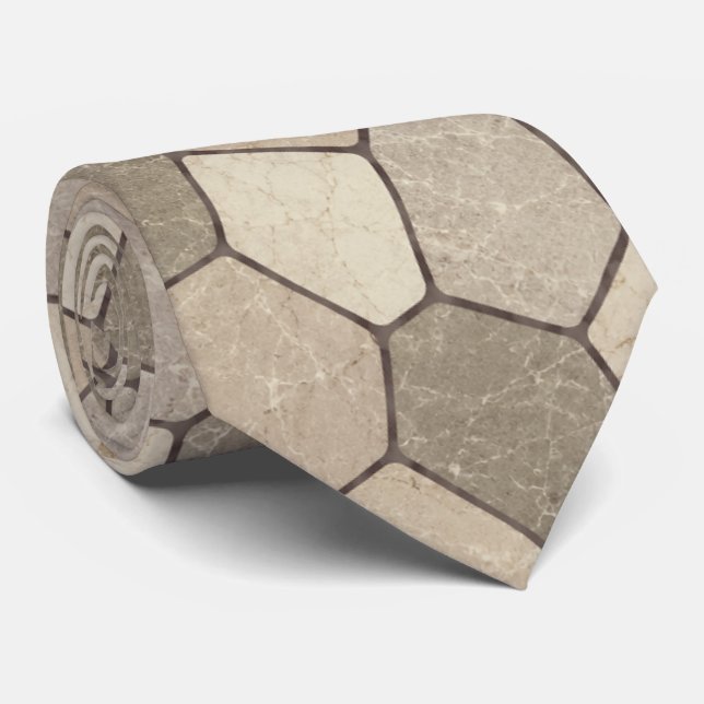 Salbeigrünes und beiges Marmorstein-Mosaik Krawatte (Gerollt)
