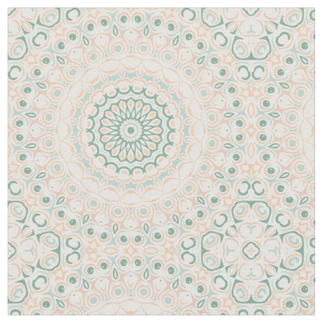Salbeigrünes und Pfirsich Mandala-Muster Stoff (Nahaufnahme)