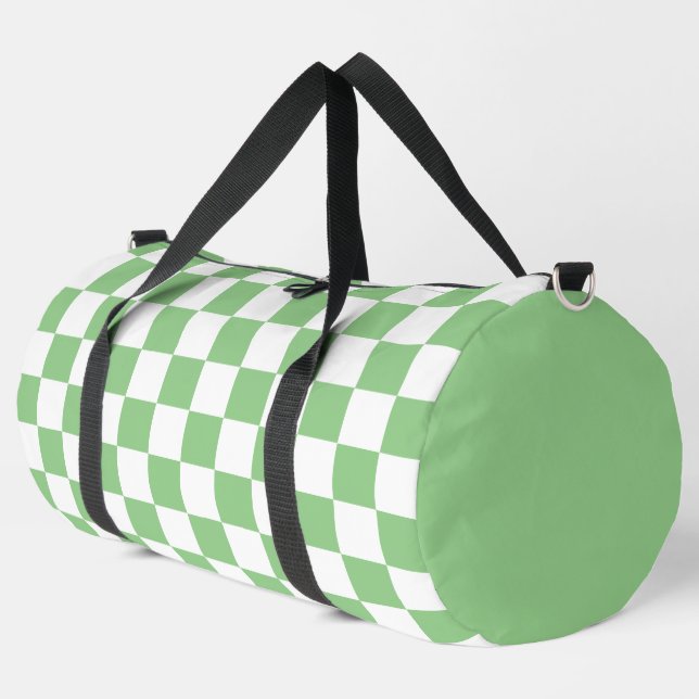 Salbeigrünes und weißes kariertes Muster Duffle Bag (Linke Ecke)