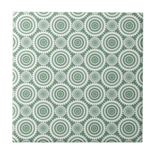 Salbeigrünes und Weißes Stylisches Kreis-Muster Fliese