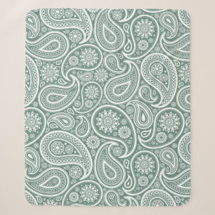 Salbeigrünes und weißes vintage Paisley-Muster Sherpadecke