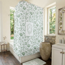 Salbeigrünes Vintage-Blumen-Toile-Monogramm-Wappen