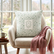 Salbeigrünes Vintage-Blumen-Toile-Monogramm-Wappen