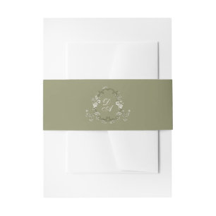 Salbeigrünes Vintage-Blumenmonogramm Einladungsbanderole