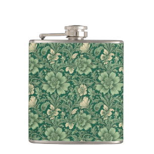 Salbeigrünes Vintage-Blumenmuster Flachmann