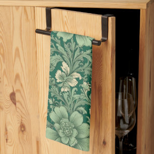 Salbeigrünes Vintage-Blumenmuster Geschirrtuch