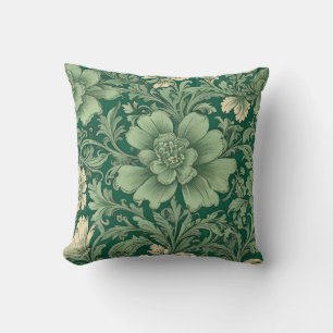 Salbeigrünes Vintage-Blumenmuster Kissen