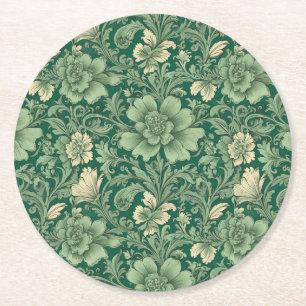 Salbeigrünes Vintage-Blumenmuster Runder Pappuntersetzer