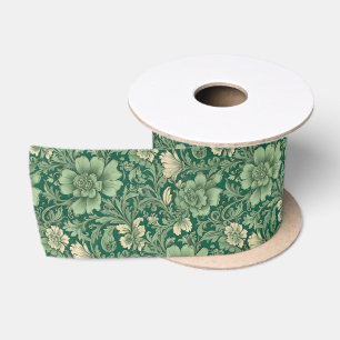 Salbeigrünes Vintage-Blumenmuster Satinband