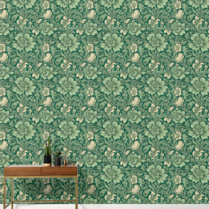 Salbeigrünes Vintage-Blumenmuster Tapete