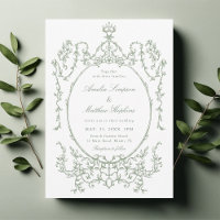 Salbeigrünes Vintage-Blumenrahmen-Hochzeit