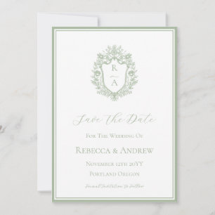 Salbeigrünes Wappen-Monogramm-Hochzeitslogo Save The Date