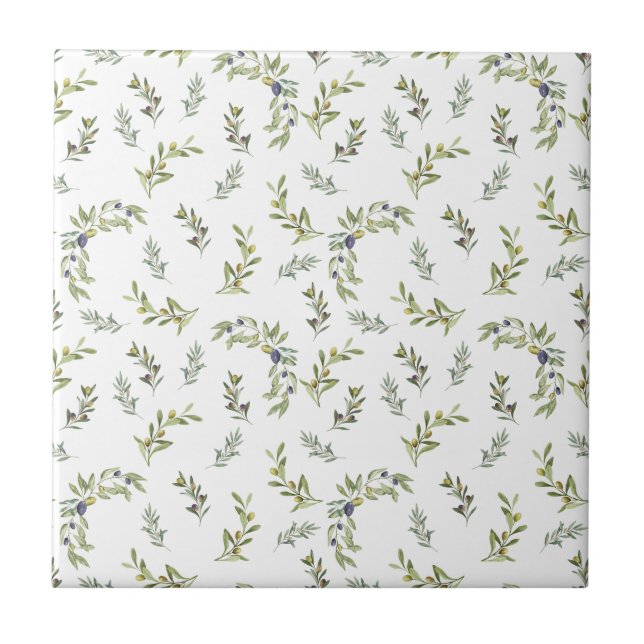 Salbeigrünes Wasserfarben-Chic-Oliv-Muster Fliese (Vorderseite)