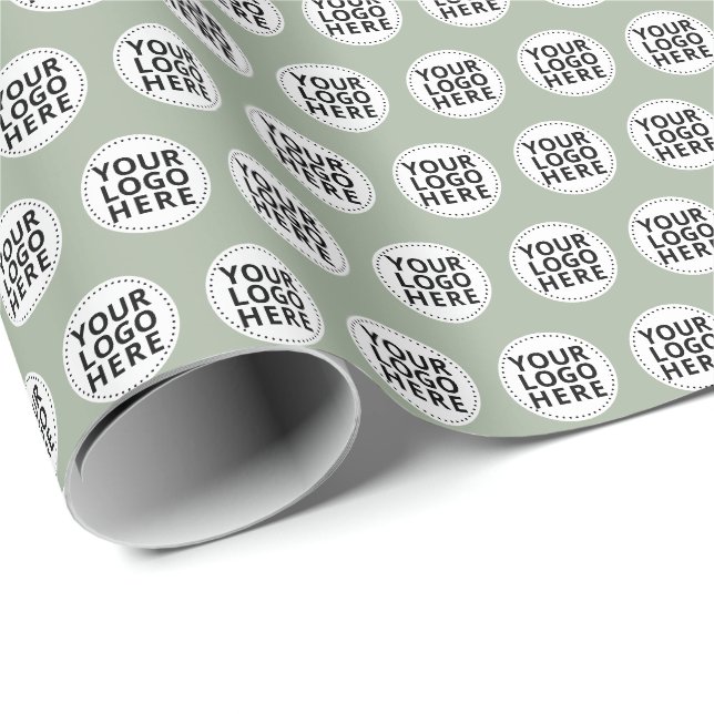 Salbeigrünes wiederholendes Geschäft-Logo Geschenkpapier (Rolleneckpunkt)