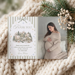 Salbeigrünes Winterdorf Weihnachten Baby Shower Dankeskarte