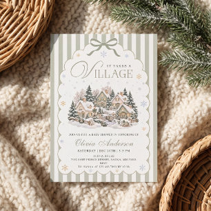 Salbeigrünes Winterdorf Weihnachten Baby Shower Einladung