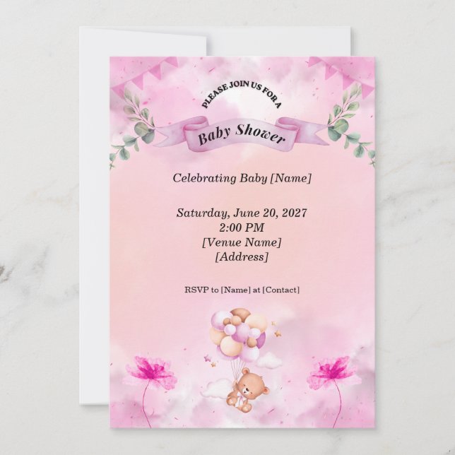 Salbeirosa Babyparty-Einladung (Vorderseite)