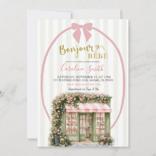 Salbeirosa gestreifte Pariser Café-Baby-Party Einladung