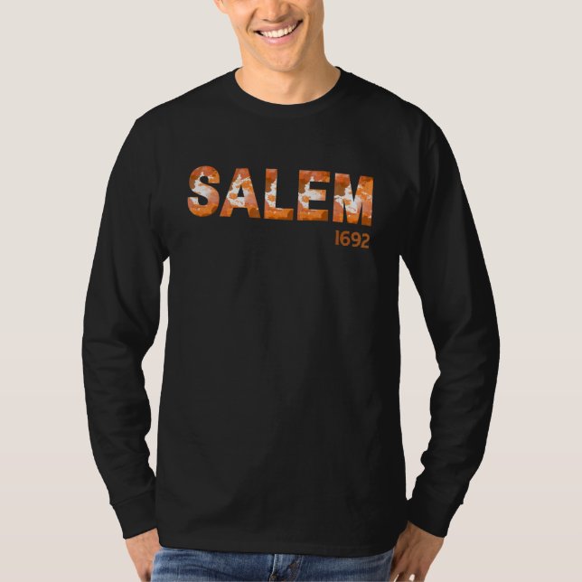 Salem 1692 Orange Halloween Camouflage Massachuset T-Shirt (Vorderseite)
