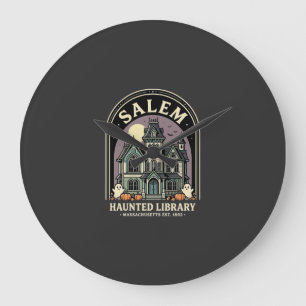 Salem Haunted Library Halloween Design_1 Große Wanduhr
