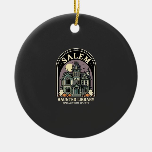 Salem Haunted Library Halloween Design_1 Keramik Ornament (Vorne)