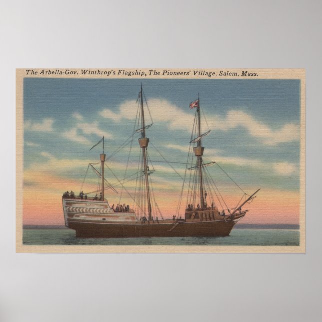 Salem, MA - Ansicht von Capt. Winthrop's Arbella Poster (Vorne)