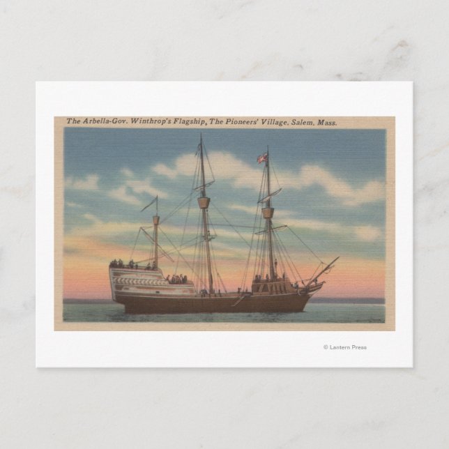 Salem, MA - Ansicht von Capt. Winthrop's Arbella Postkarte (Vorderseite)