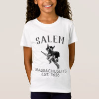 Salem Massachusetts Hexe auf Besen mit Katze, Mädc