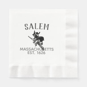 Salem Massachusetts Hexe auf Besen mit Katze Serviette