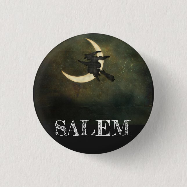 Salem Massachusetts Hexe über MondHalloween Button (Vorderseite)