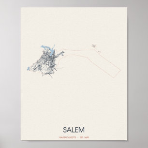 Salem, Massachusetts Straßenkarte Poster – Gegr. 1