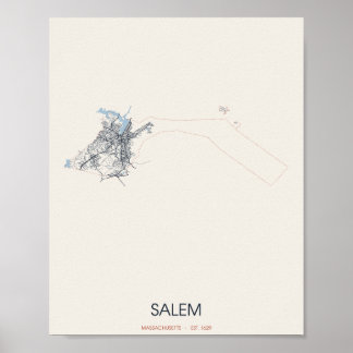 Salem, Massachusetts Straßenkarte Poster – Gegr. 1