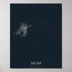 Salem Massachusetts Straßenkarte Poster (Nacht)