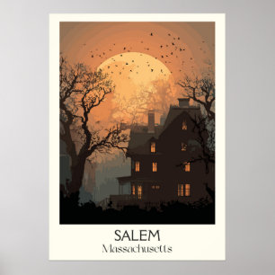 Salem Massachusetts Vintage Spooky Historic House Poster