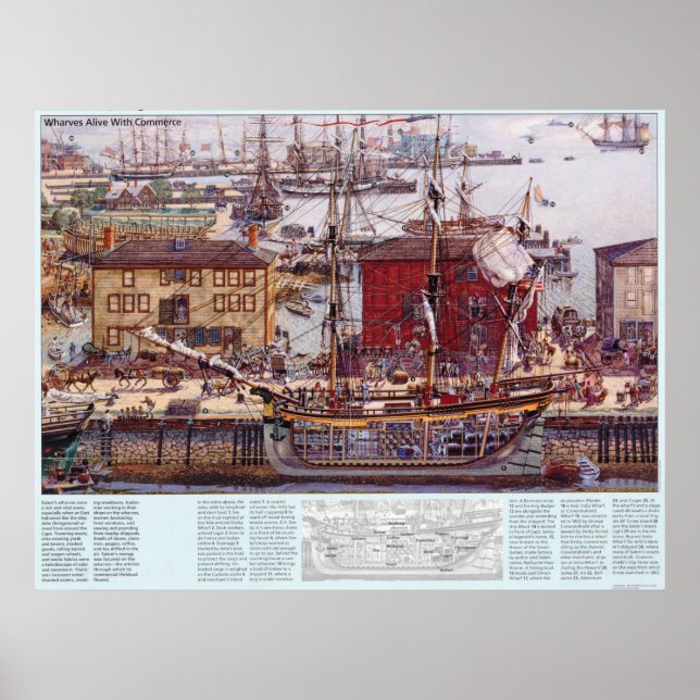 Salem Massachusetts Wharves Diagramm Poster (Vorne)