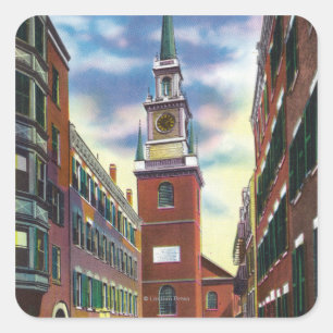 Salem Street View Old North Church Bldg Quadratischer Aufkleber