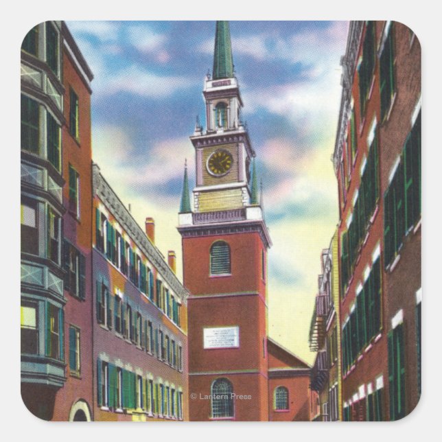 Salem Street View Old North Church Bldg Quadratischer Aufkleber (Vorderseite)