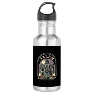 Salem Verzauberte Bibliothek Halloween Design_1 Edelstahlflasche