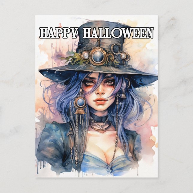 Salem Witch Illustration | Frohe Halloween Postkarte (Vorderseite)