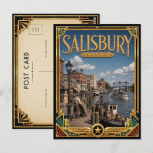 Salisbury Maryland Vintage Art Deco Goldenes Zeita Postkarte