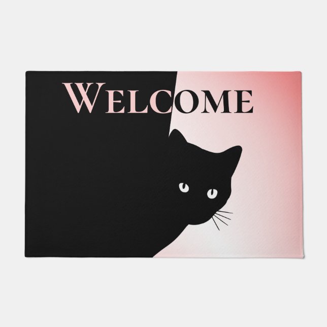 Sally Black Cat Pink Willkommen Fußmatte (Vorderseite)