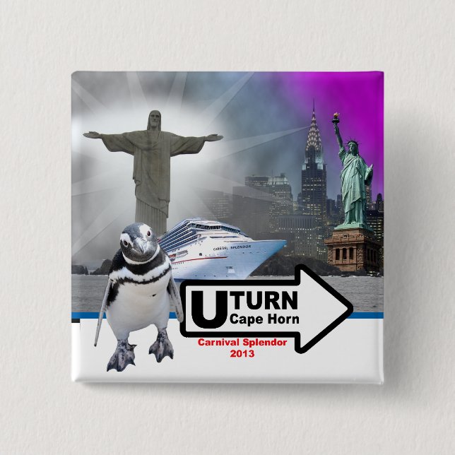 Sally das Penguin-Quadrat, welches das Horn-Button Button (Vorderseite)