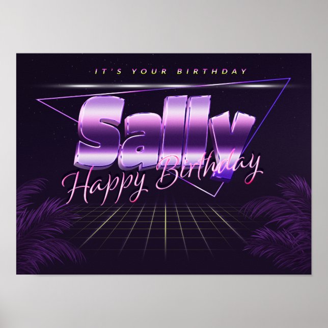 Sally Name Vorname lila retro Poster Geburtstag (Vorne)