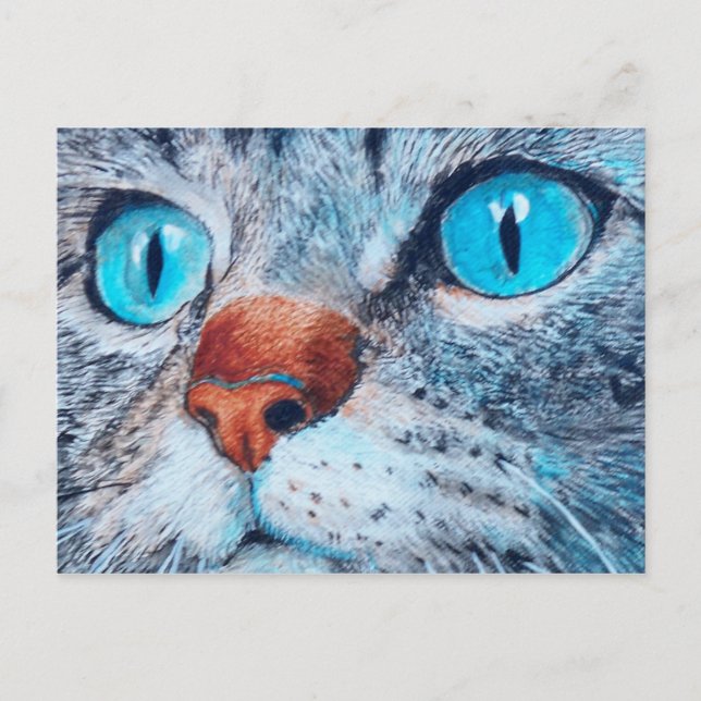 Sally the Blue Mit Augen Cat Postkarte (Vorderseite)
