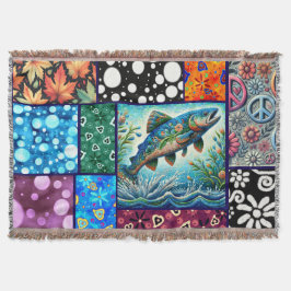 Salmon Crazy Quilt Floral Whimsical Colorful Decke