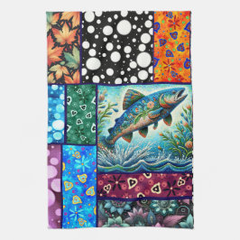 Salmon Crazy Quilt Floral Whimsical Colorful Geschirrtuch
