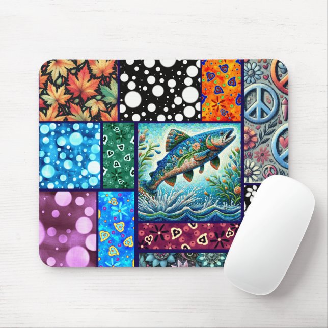 Salmon Crazy Quilt Floral Whimsical Colorful Mousepad (Mit Mouse)